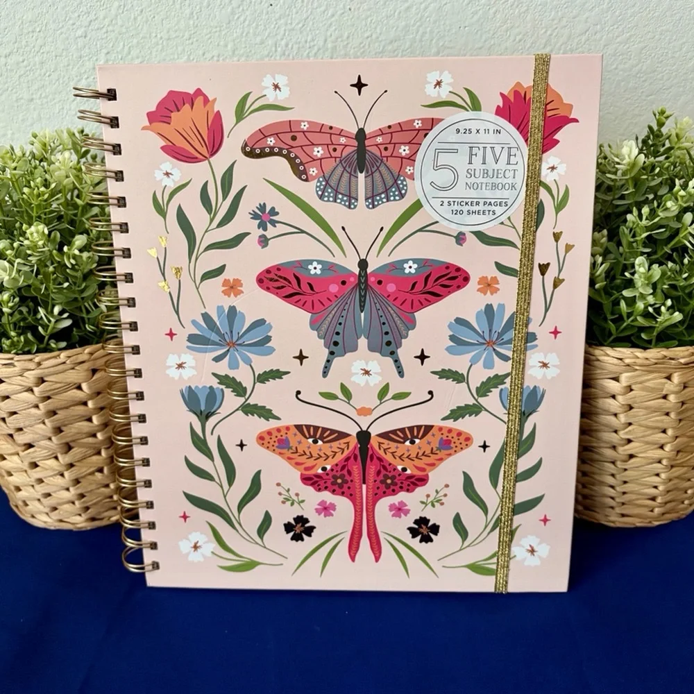 Butterfly Moth Floral Tabbed Spiral Notebook